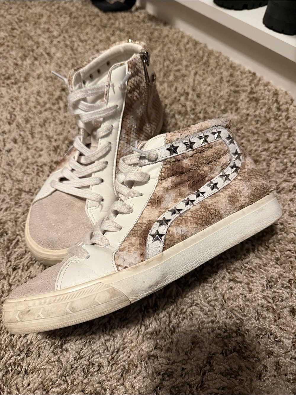 Vintage Havana Beige Snake-Print High-Top Sneakers